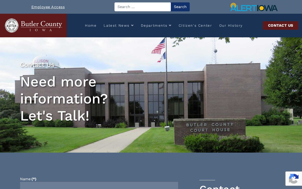 Butler County contact form with department selection