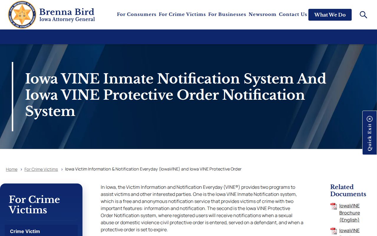 IowaVINE information for Butler County arrest custody