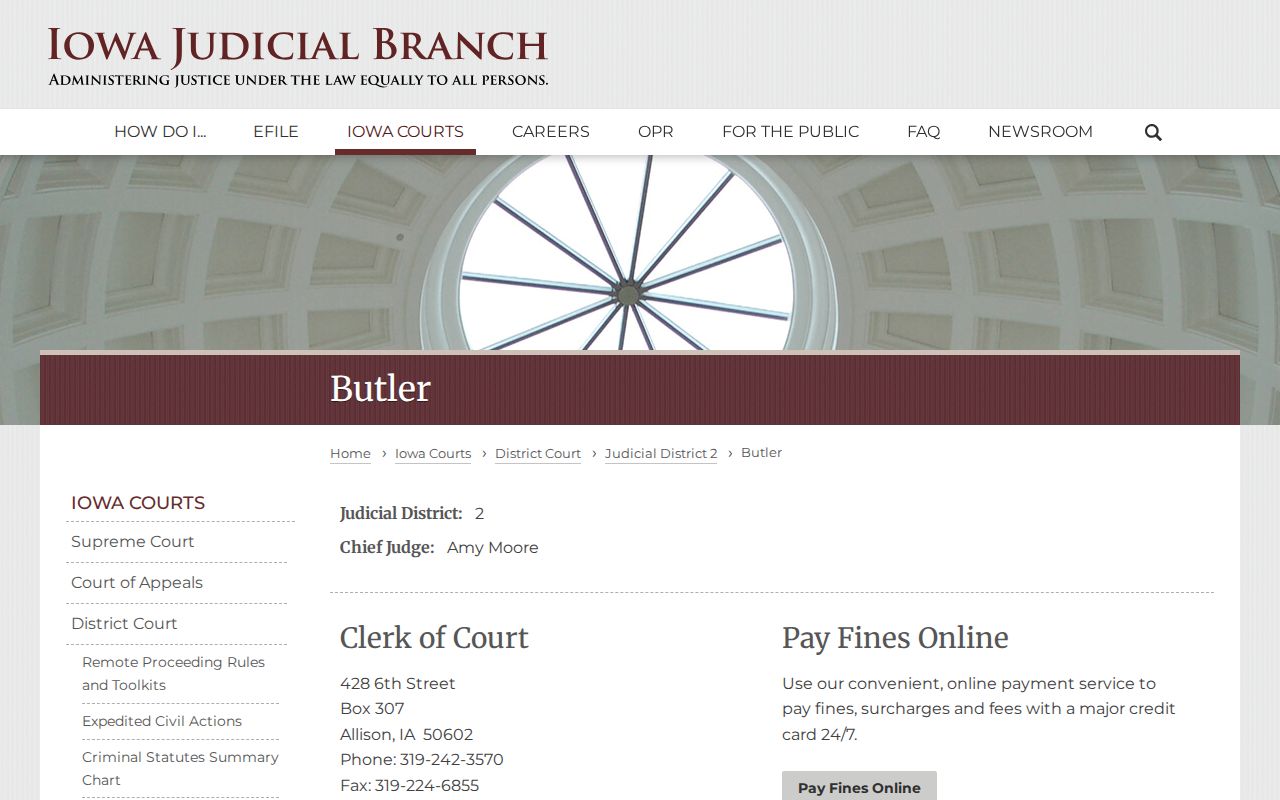Iowa Judicial Branch Butler County clerk contact page