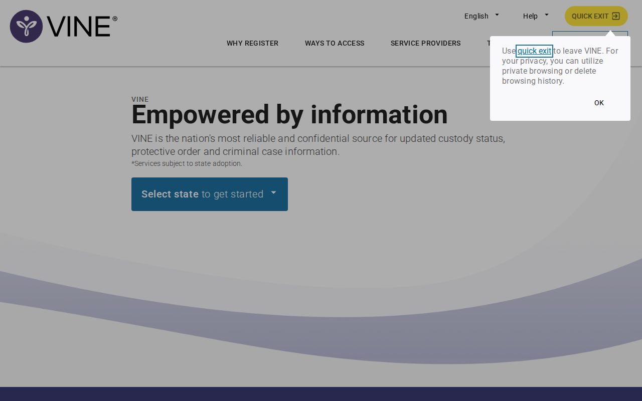 Blank VINELink search screen for Butler County arrest checks